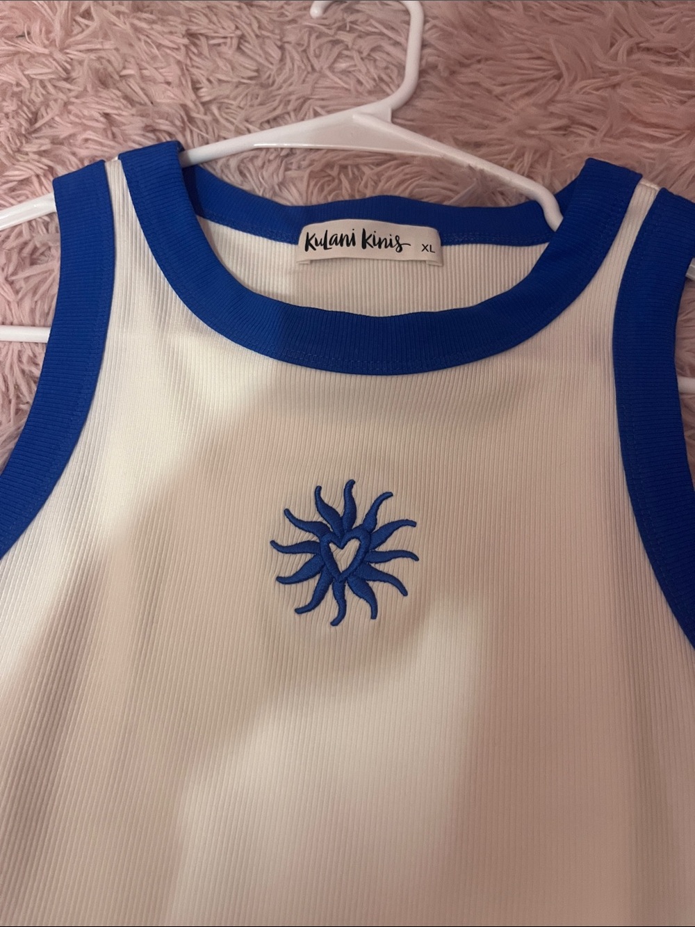 White & Blue Ribbed Tank Top - Picture 2 of 3
